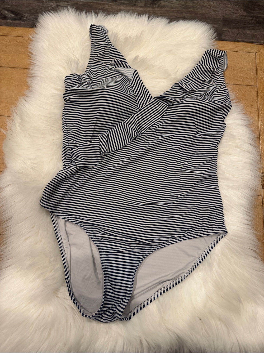 Striped One-Shoulder Black & White Swim One-Piece 12